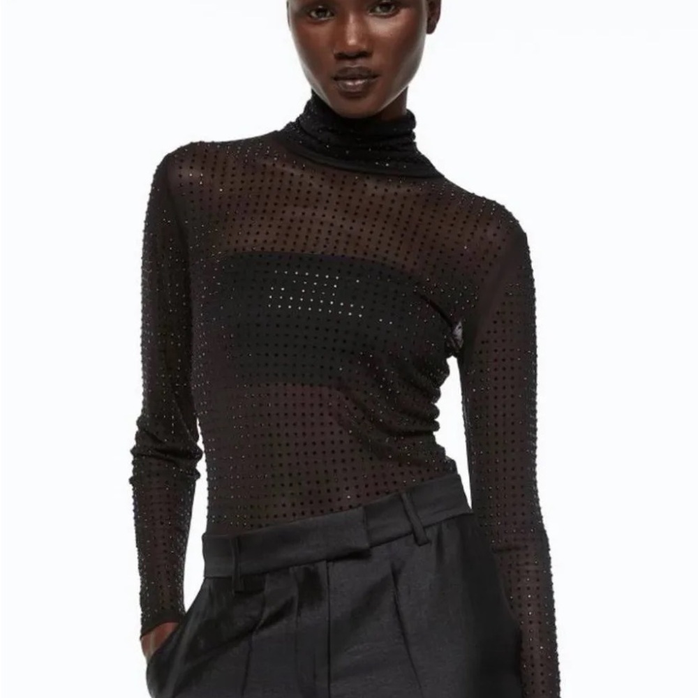 H&M Rhinestone Embellished Mesh Bodysuit